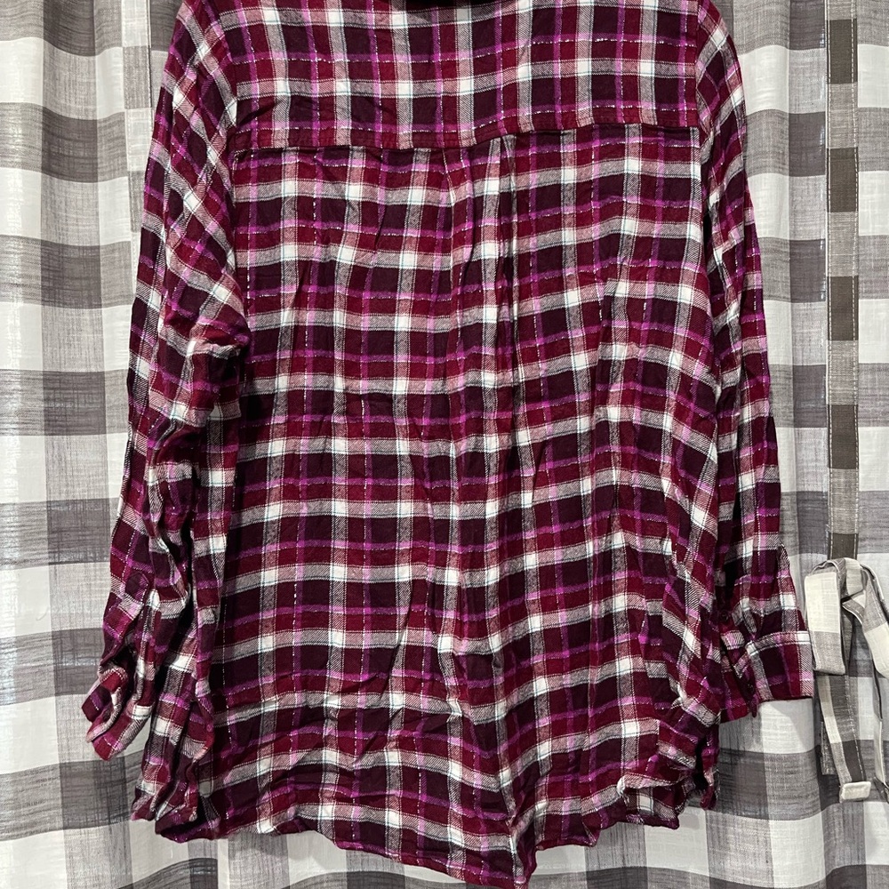 Lane Bryant Burgundy and Pink Plaid Shirt - Picture 6 of 7